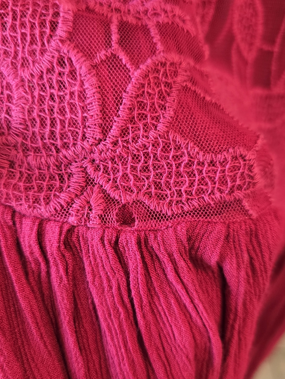 💜 FREE PEOPLE Romantic Long sleeve Lace Dress Raspberry Large Sheer Bell Sleeve - Picture 4 of 4